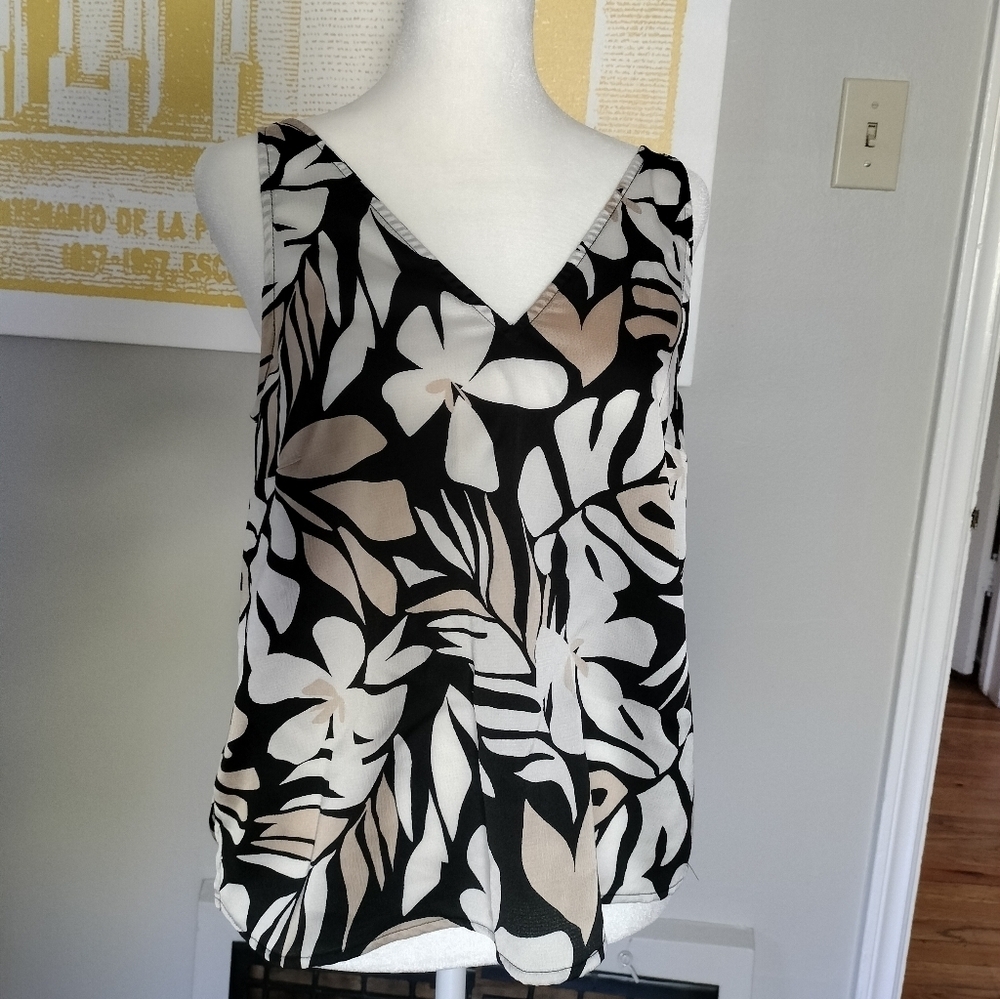Old Navy Black and White Floral Camisole Satin Feel